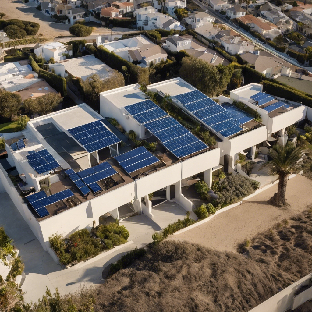 Render de páneles solares sobre un edificio 